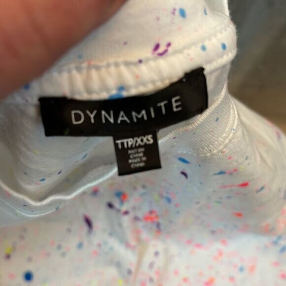 xxs white neon splatter dynamite crop tank top - Picture 6 of 7